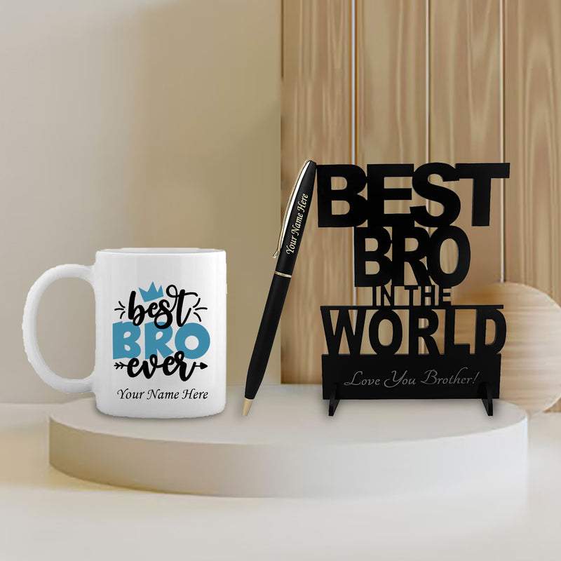 Rakhi Combo: Custom Pen with Bro Stand & Name Mug.