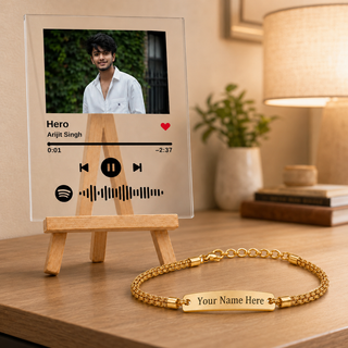 Customized Chain Rakhi with Name Engraving & Customized Spotify Photo Frame with Song Code