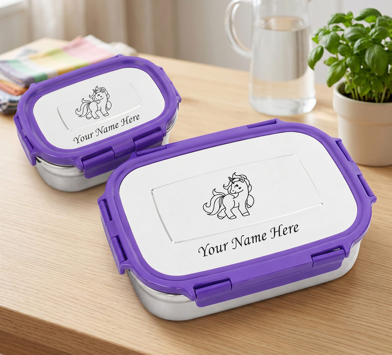Customized Kids Lunch Box with Name and Cartoon Character Engraved.