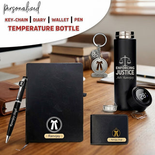 Customized Advocate Gift Set: Personalized Keychain, Bottle, Pen, Wallet & Diary.