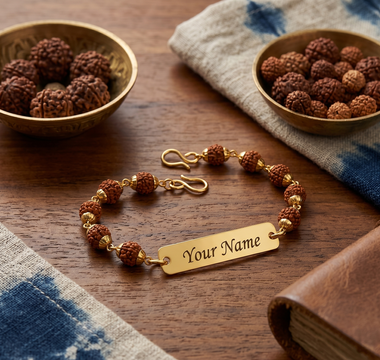 Personalized Rudraksh Rakhi with Name Engraved.