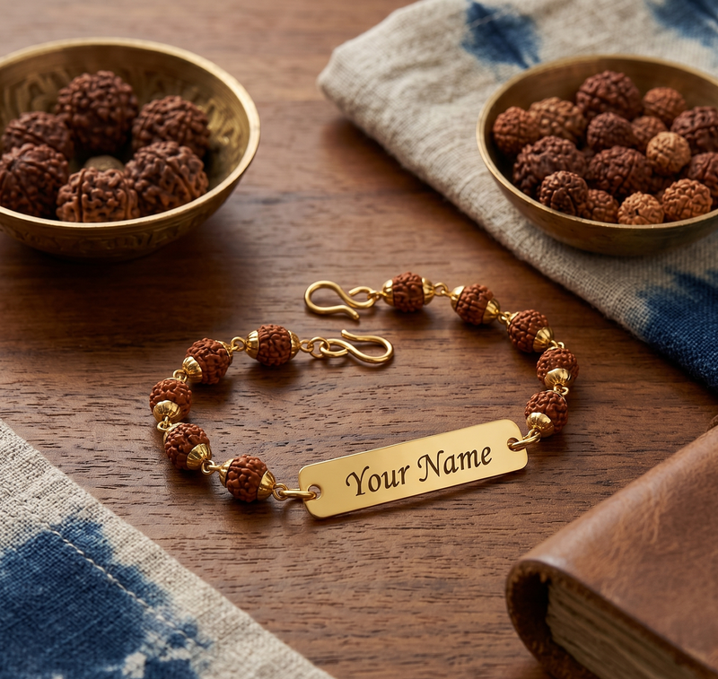Personalized Rudraksh Rakhi with Name Engraved.