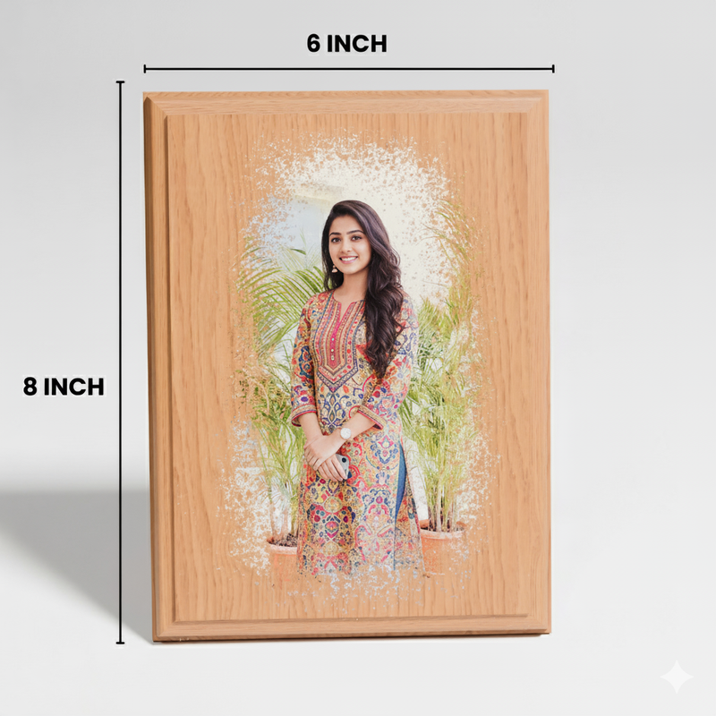 Personalized Wooden Colored Plaque- Custom Photo & Name Engraved (6x8 inches)