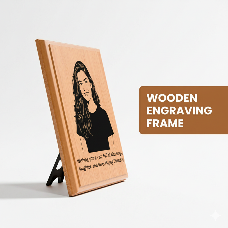 Engraved Wooden Photo Frame (6x8 Inches) – Custom Picture & Message Engraved.