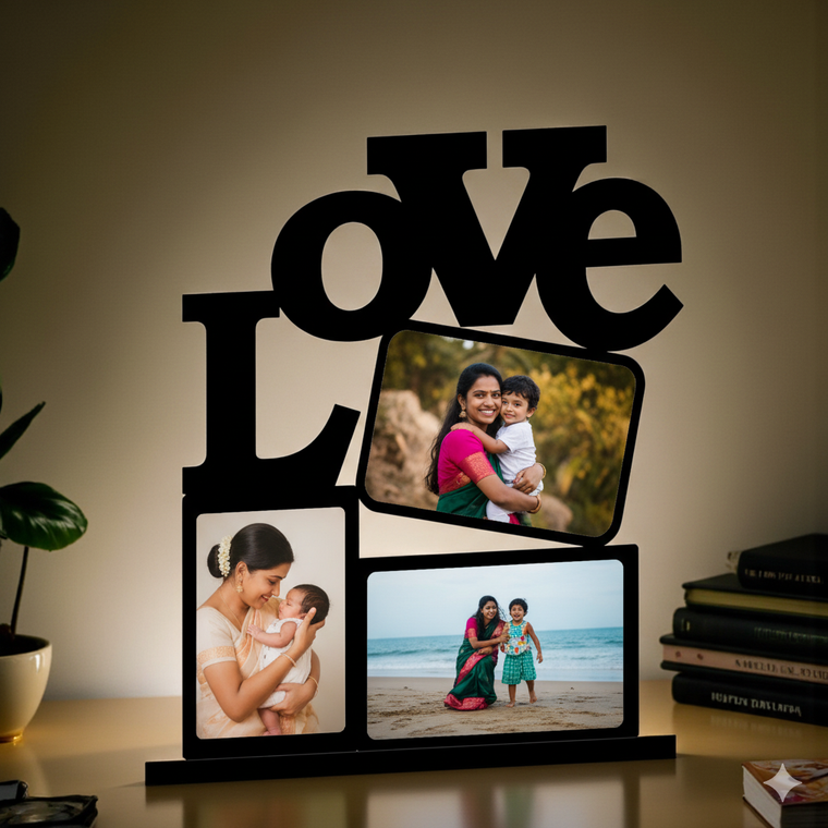 Love Photo Frame with your 3 favorite pictures.