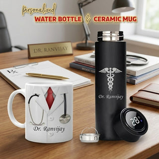 Customized Doctor's Drinkware Combo: Custom Bottle & Mug with Doctor Logo.