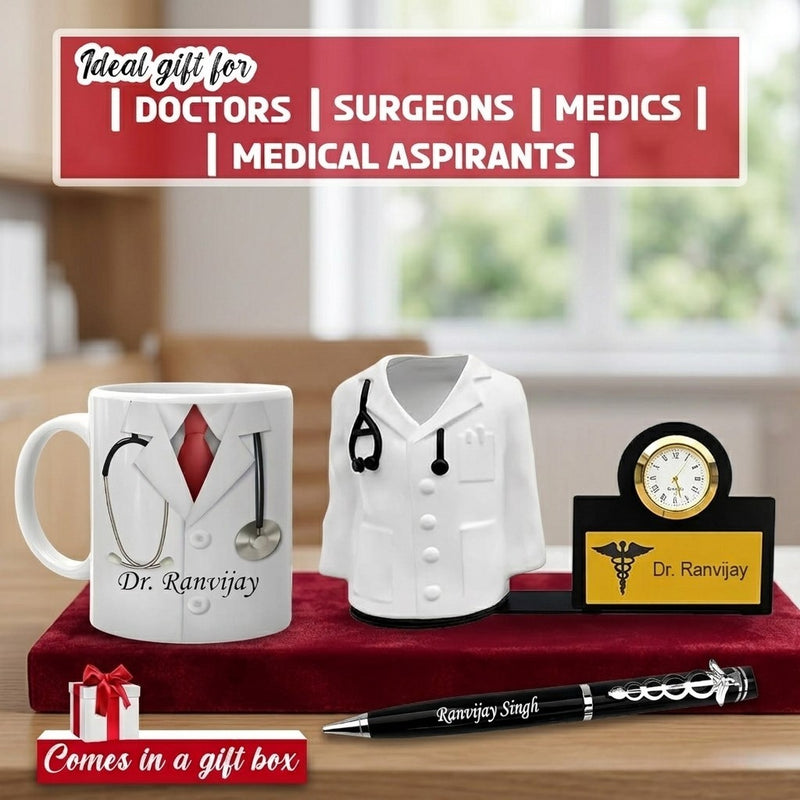 Customized Doctor's Desk Set: Pen, Pen Stand with Coffee Mug.