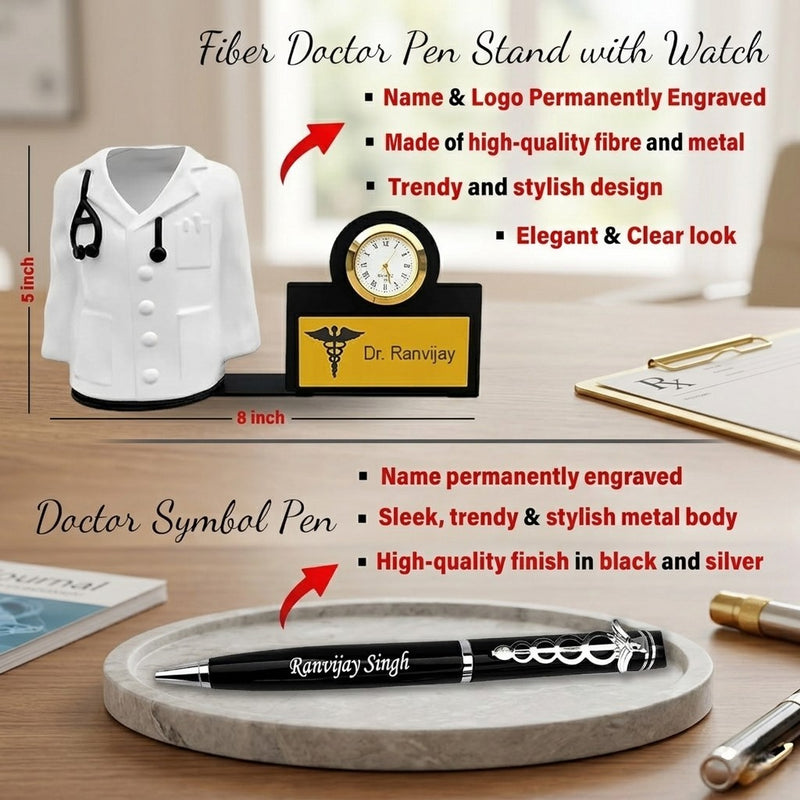 Customized Doctor's Desk Set: Pen, Pen Stand with Coffee Mug.