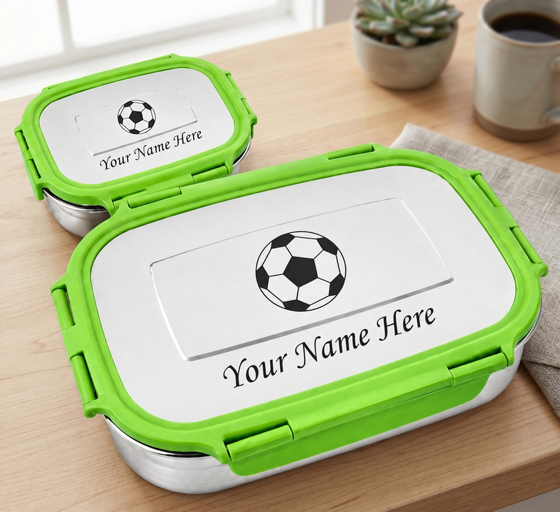 Customized Kids Lunch Box with Name and Cartoon Character Engraved.