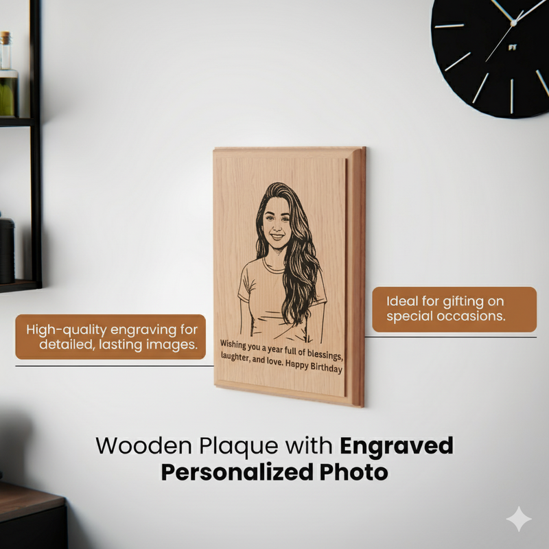 Engraved Wooden Photo Frame (6x8 Inches) – Custom Picture & Message Engraved.