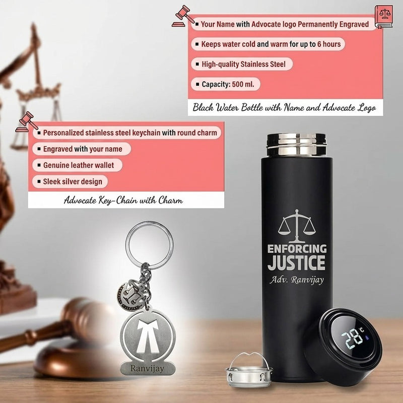 Customized Advocate Gift Set: Personalized Keychain, Bottle, Pen, Wallet & Diary.