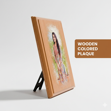 Personalized Wooden Colored Plaque- Custom Photo & Name Engraved (6x8 inches)