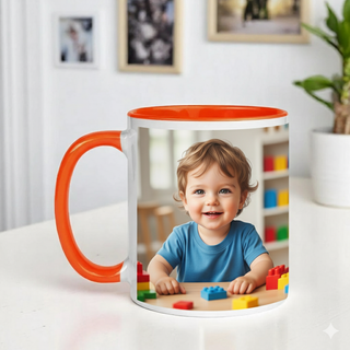 Customized Photo Printed Orange Ceramic Tea/Coffee Mug.