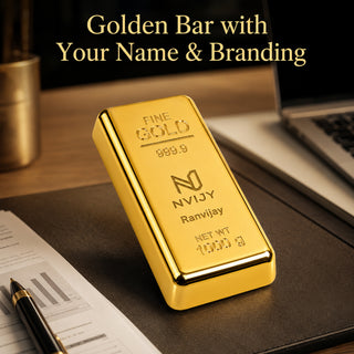 Customized Gold Bar Paperweight with Name or Company Logo | Customized Realistic Metal Gold Biscuit Paper Weight (Pack of 3)