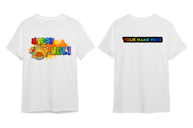 Customized Holi Theme T-Shirts with Name Printed (Pack of 3)