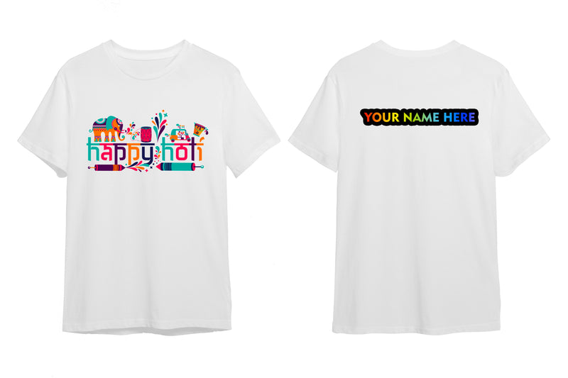 Customized Holi Theme T-Shirts with Name Printed.(Pack of 2)