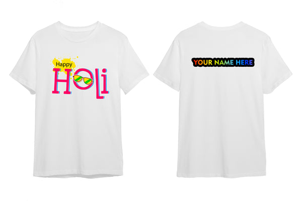 Customized Holi Theme T-Shirts with Name Printed. (Pack of 10)