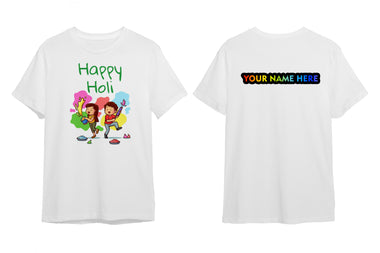 Customized Holi Theme T-Shirts with Name Printed.