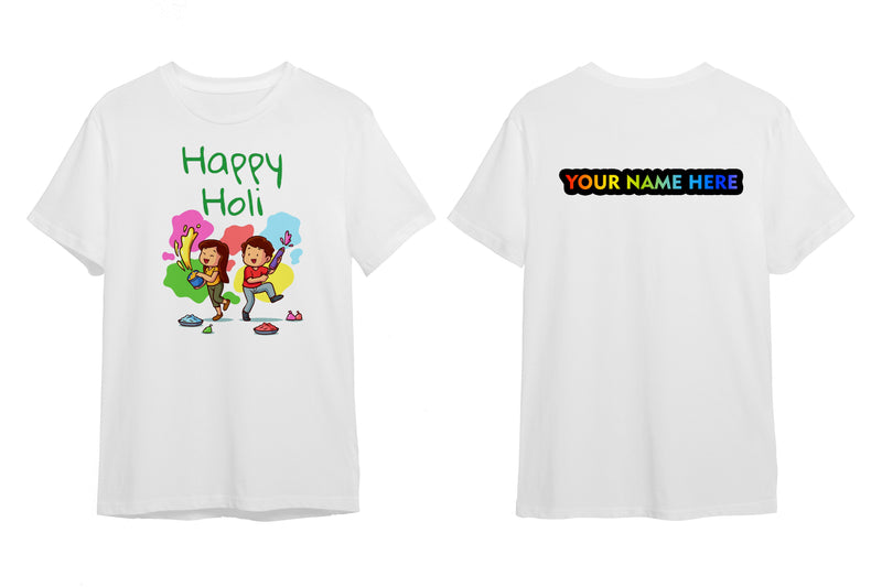 Customized Holi Theme T-Shirts with Name Printed.