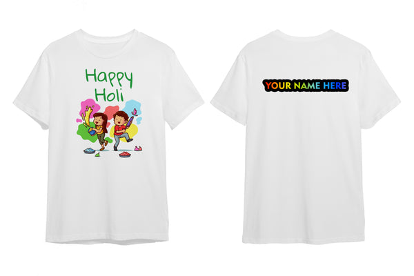 Customized Holi Theme T-Shirts with Name Printed.(Pack of 2)