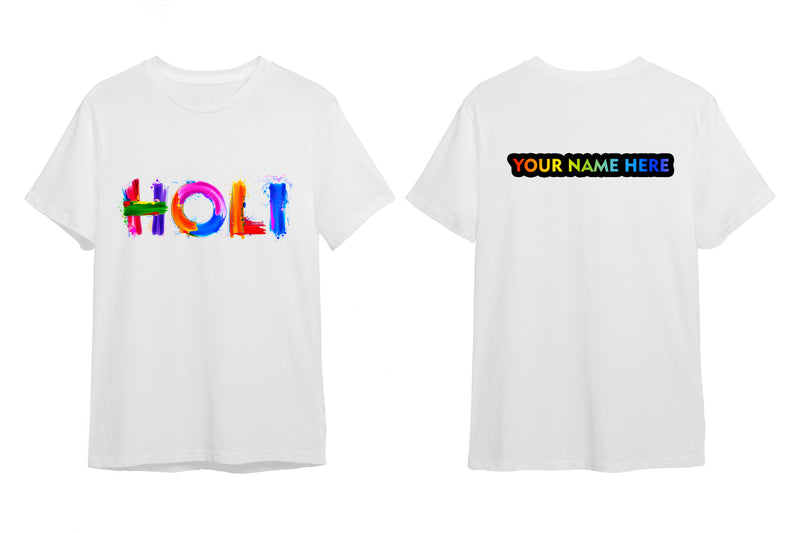 Customized Holi Theme T-Shirts with Name Printed.