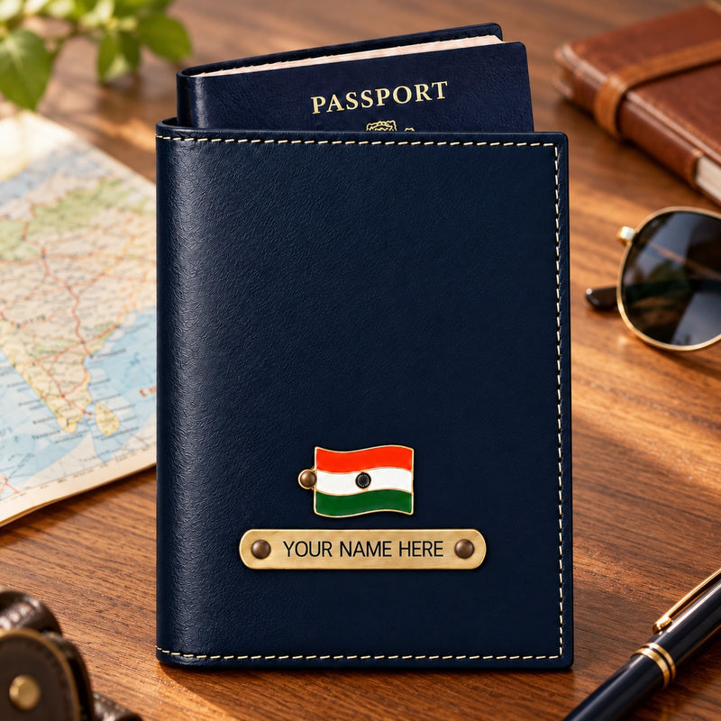 Personalized Leather Passport Cover with Name & Metal Charm | Customized Passport Cover for Men & Women | Customised Leather Passport Holder