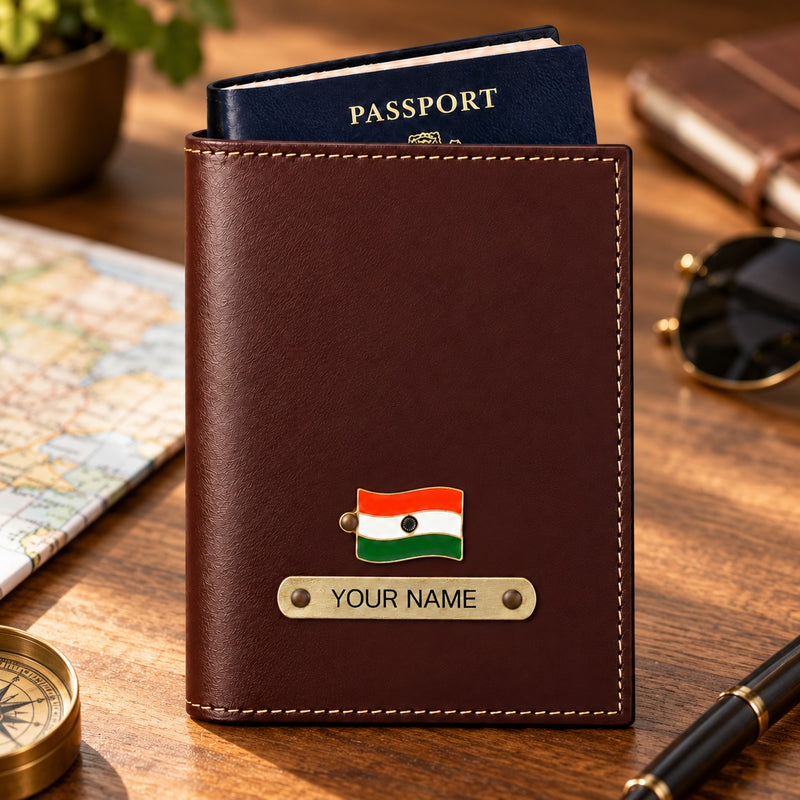 Personalized Leather Passport Cover with Name & Metal Charm | Customized Passport Cover for Men & Women | Customised Leather Passport Holder