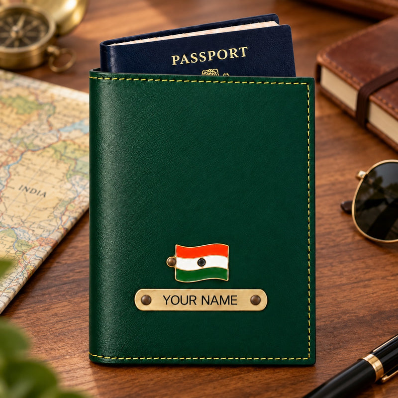 Personalized Leather Passport Cover with Name & Metal Charm | Customized Passport Cover for Men & Women | Customised Leather Passport Holder