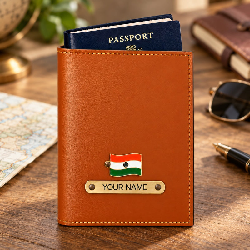 Personalized Leather Passport Cover with Name & Metal Charm | Customized Passport Cover for Men & Women | Customised Leather Passport Holder