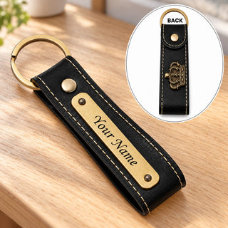 Customized Leather Keychain with Name & Charm | Personalized Keychain with Hook for Bike, Car & Home Keys