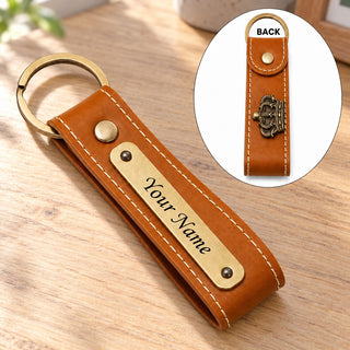 Customized Leather Keychain with Name & Charm | Personalized Keychain with Hook for Bike, Car & Home Keys