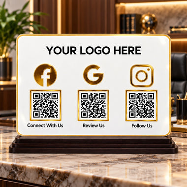 Customized 3-in-1 Acrylic QR Standee 5×7 Inch Horizontal| Instagram, GPay & PhonePe| Business Sign