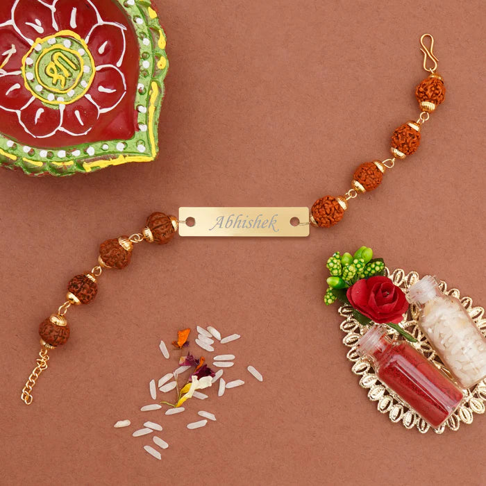 Personalized Rudraksh Rakhi with Name Engraved.