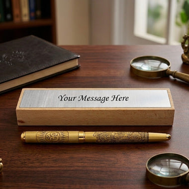 Customized Gold Plated Ganesh Ji Pen with Wooden Gift Case & Custom Message