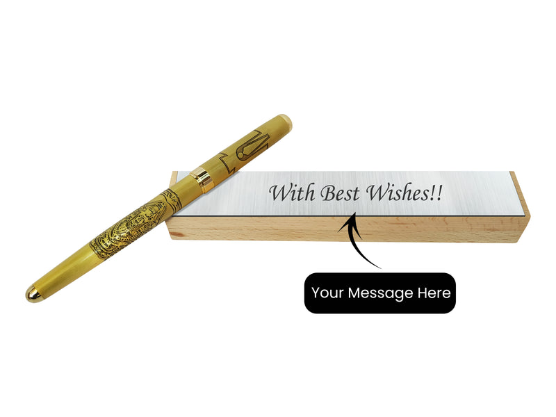 Gold Plated Balaji Bhagwan Roller Pen With Message on Wooden Box.