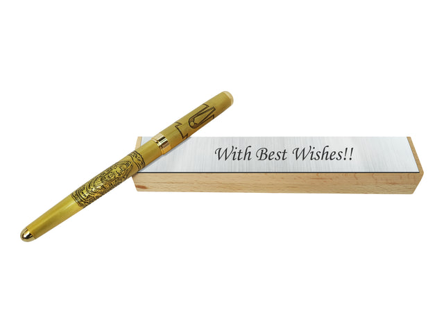 Gold Plated Balaji Bhagwan Roller Pen With Message on Wooden Box.