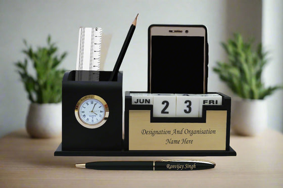 Personalized Pen and Pen Stand with Date & Clock.