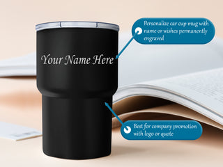 Double Wall Stainless Steel Car Cup Mug with Name or Logo Permanently Engraved.