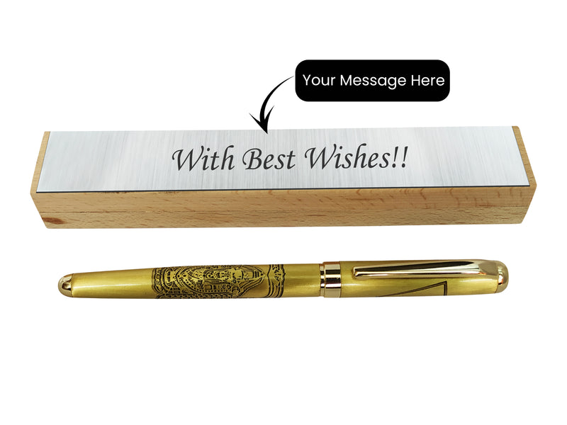 Gold Plated Balaji Bhagwan Roller Pen With Message on Wooden Box.