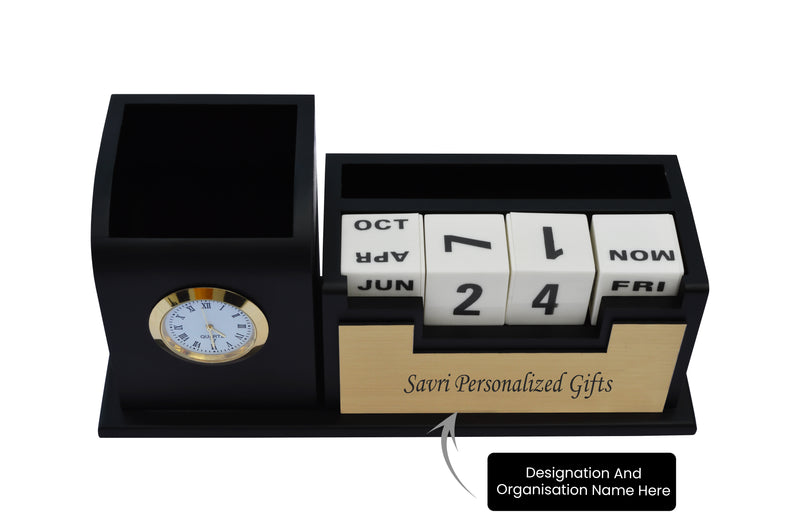 Personalized Pen and Pen Stand with Date & Clock.