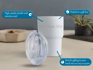 Double Wall Stainless Steel Car Cup Mug with Name or Logo Permanently Engraved.