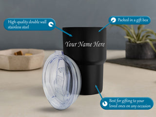 Double Wall Stainless Steel Car Cup Mug with Name or Logo Permanently Engraved.
