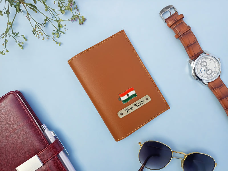 Leather Passport Cover with Name and Metal Charm.