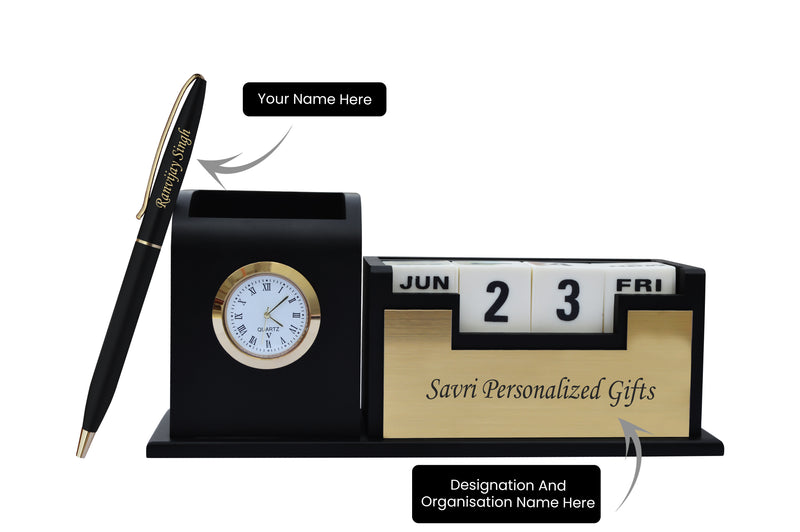 Personalized Pen and Pen Stand with Date & Clock.