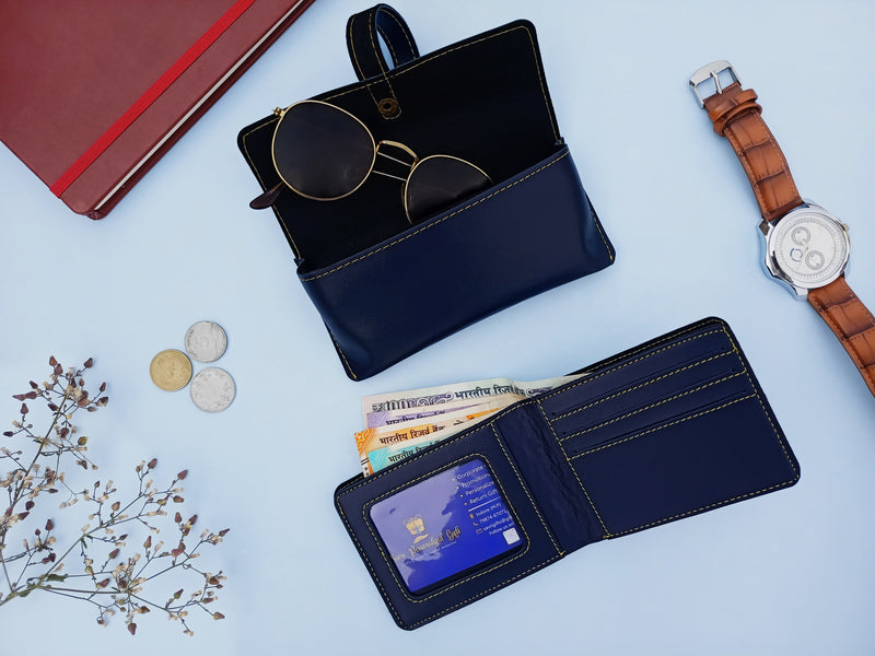 Personalized Men's Leather Gift Set - Wallet, Keychain, Eyewear & Passport Cover.