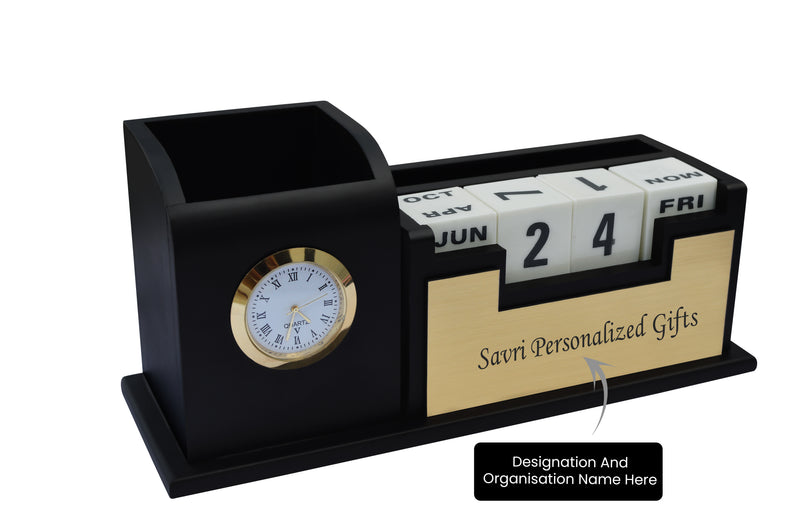 Personalized Pen and Pen Stand with Date & Clock.