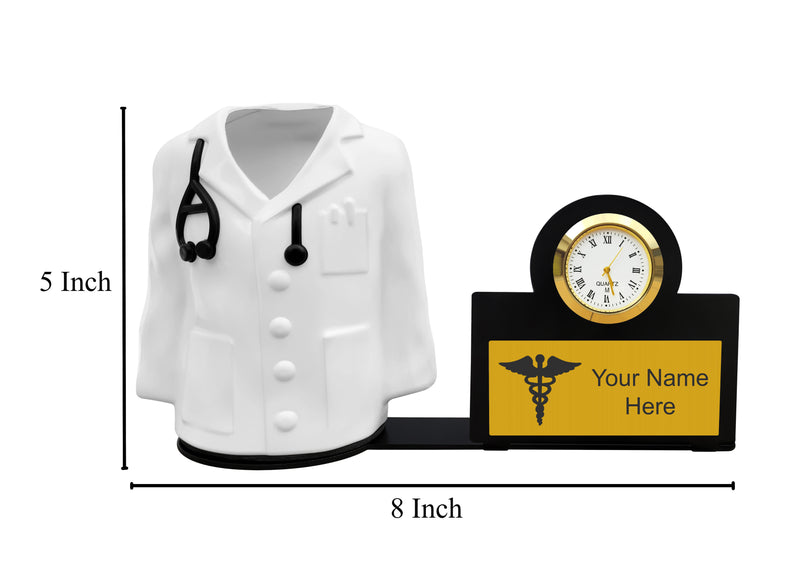 Personalized Doctor Coat Pen Stand with Watch.