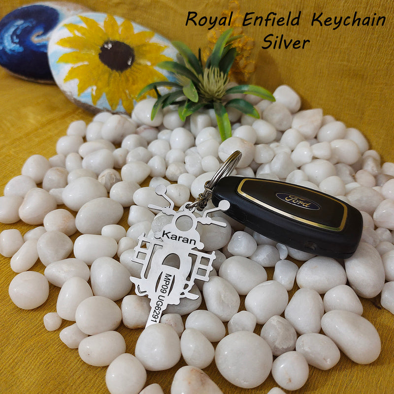 Custom Royal Enfield Keychain with Name & Number.