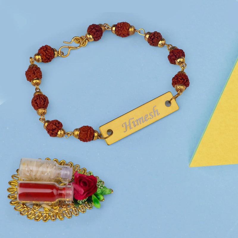 Personalized Rudraksh Rakhi with Name Engraved.