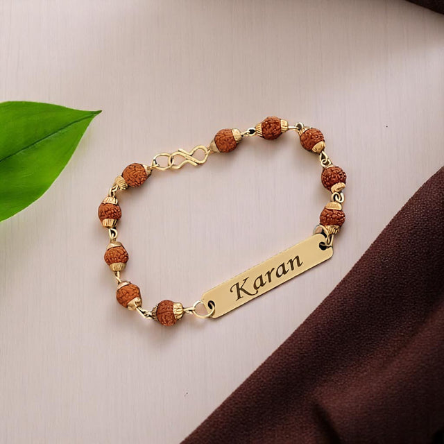Personalized Rudraksh Rakhi with Name Engraved.